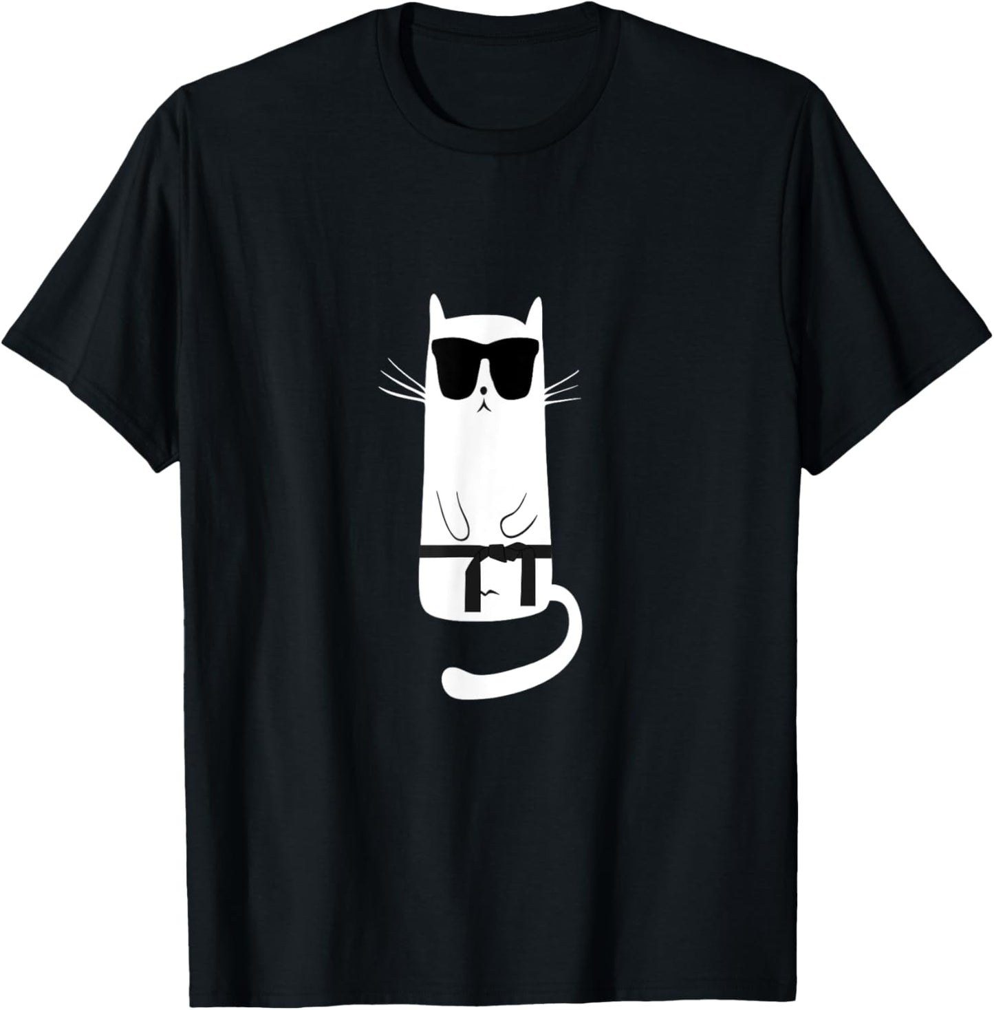 Funny Cat Wearing Sunglasses Karate Judo Black Belt T-Shirt