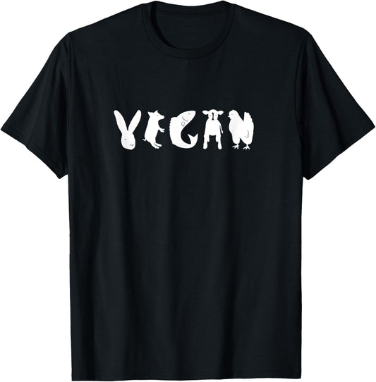 VEGAN Spelled with Animals as Letters! White Design Vegan T-Shirt