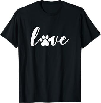 Paw Print Love Heart Funny Cool Dog Cat Mom Pet Animal Lover Men Women T-Shirt
