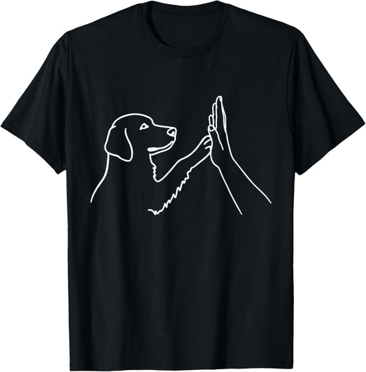 Aesthetic Line Art Dog Paw Human Hand High Five T-Shirt