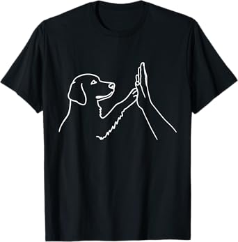 Aesthetic Line Art Dog Paw Human Hand High Five T-Shirt
