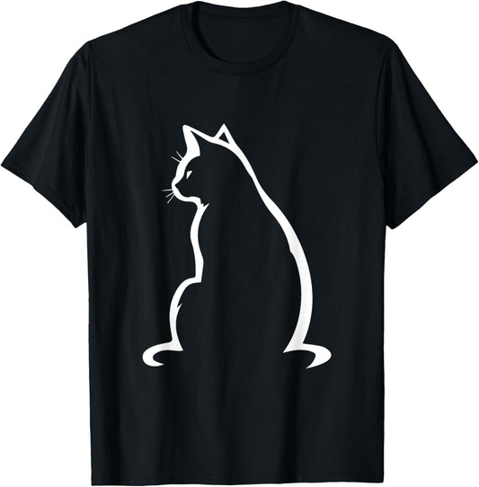 Unisex-Adults, Kids Cat Illustration T-Shirt, Black, Small, Short Sleeve