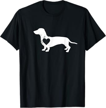 Dachshund Silhouette with Heart - Dog Lover Design T-Shirt for Men Women Kids