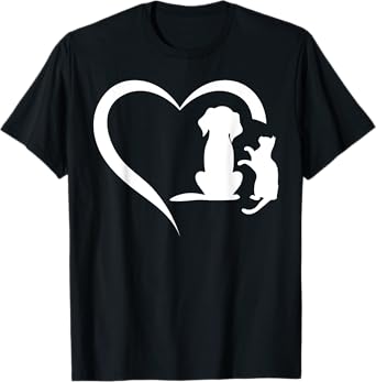 Dog Puppy and Baby Cat Heart Animal Dog & Cat Heart T-Shirt