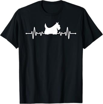 Cool Scottish Terrier Art For Men Women Dog Lovers Heartbeat T-Shirt