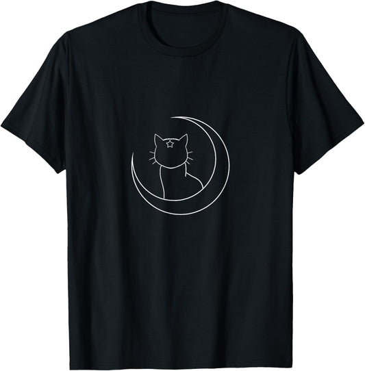 Minimal Crescent Moon Cat Star Cute Luna Space Kitten Gift T-Shirt