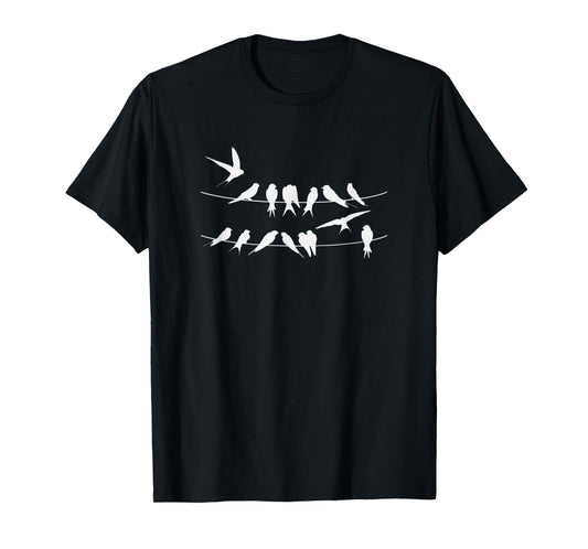 !RALUPOP BIRDS ON A WIRE T-Shirt - Black - Men's Small - Short Sleeve - Crew Neck - Classic Fit - Cotton 100% - Bird Pattern - Modern - Casual - Exercise and Fitness - All Seasons