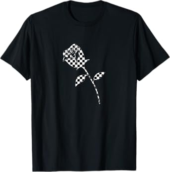 Checkered rose flower plaid black white racing girly t shirt T-Shirt