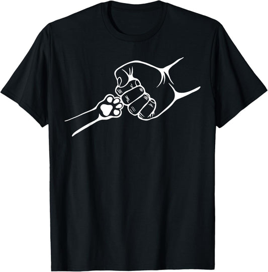 Dog And People Punch Hand Dog Man Friendship Bump Dog's Paw T-Shirt