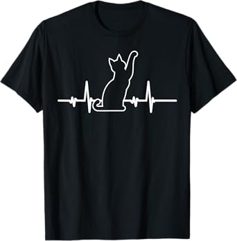 Heartbeat Cat For Women Girl Silhouette Cute Kitty Lover Cat T-Shirt
