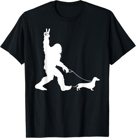 Unisex-Kids T-Shirt Black Small Modern Classic Cartoon Dog Walking Wiener Dog Sasquatch Dachshund T-Shirt