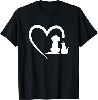 Dog Puppy and Baby Cat Heart - Animal Dog & Cat Heart T-Shirt for Men Women Girls Kids