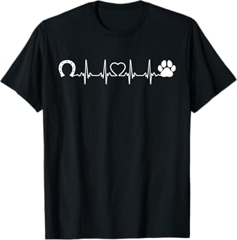 Horseshoe Cat Dog Paw Print Heartbeat Horseback Riding Men Women T-Shirt