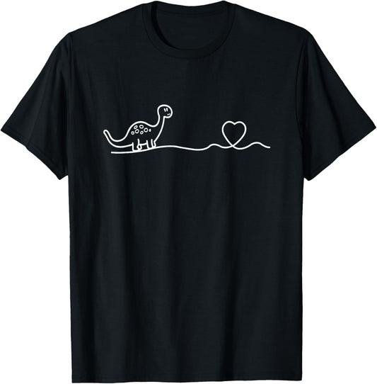 Dinosaur Hearts Heartbeat - Line Art Heartlines Dino Heart T-Shirt