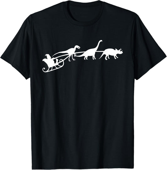 Cute Santa Sleigh with Dinosaurs Christmas Pajama Gift T-Shirt