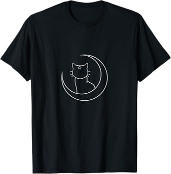 Minimal Crescent Moon Cat Star Cute Luna Space Kitten Gift T-Shirt