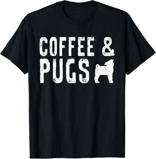 Vintage Retro Coffee and Pugs Cute Dog Lovers Funny T-Shirt