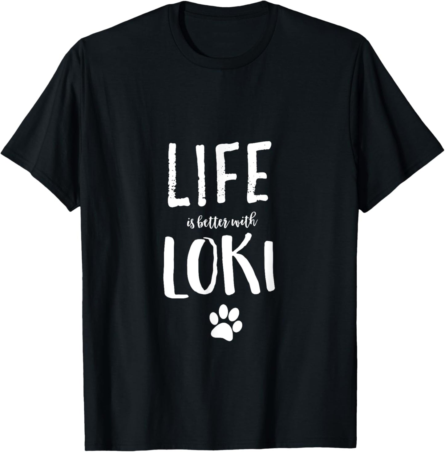 Loki Cat Name T-Shirt Gift Shirt T-Shirt - Black, Unisex, Small, Modern, Letter Print, Short Sleeve, Pull On, Classic Fit, Cat Lovers, Loki Owners