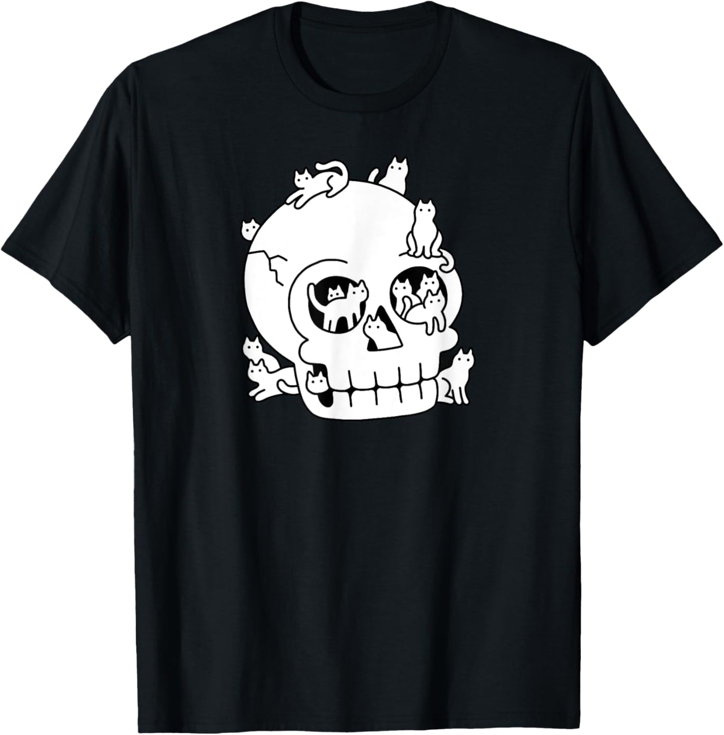 Obinsun Skull Is Full Of Cats Doodle Graphic T-Shirt
