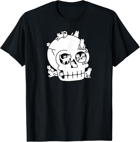 Obinsun Skull Is Full Of Cats Doodle Graphic T-Shirt