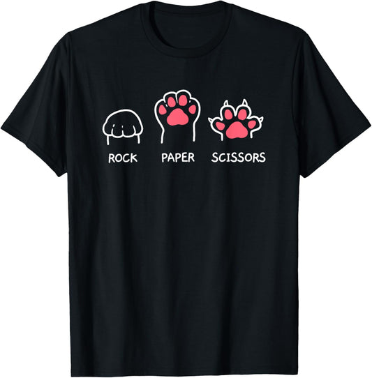 Rock Paper Scissors Hand Game Cute Paw Funny Cat T-Shirt