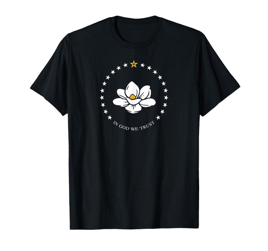 State of Mississippi Flag Magnolia Flower T-Shirt