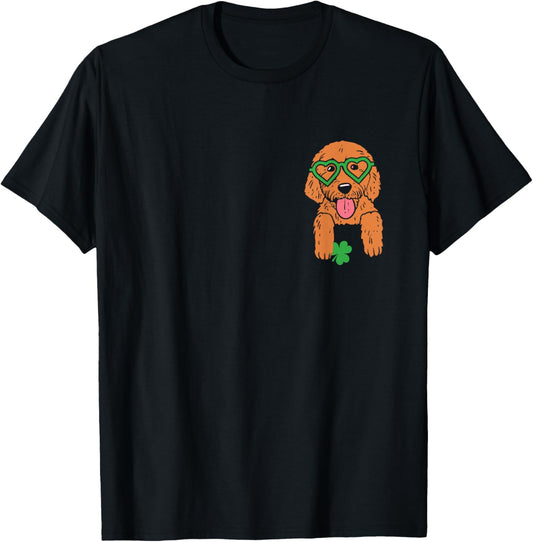 Goldendoodle Shamrock Pocket Cute ST Patrick's Day Dog Lover T-Shirt