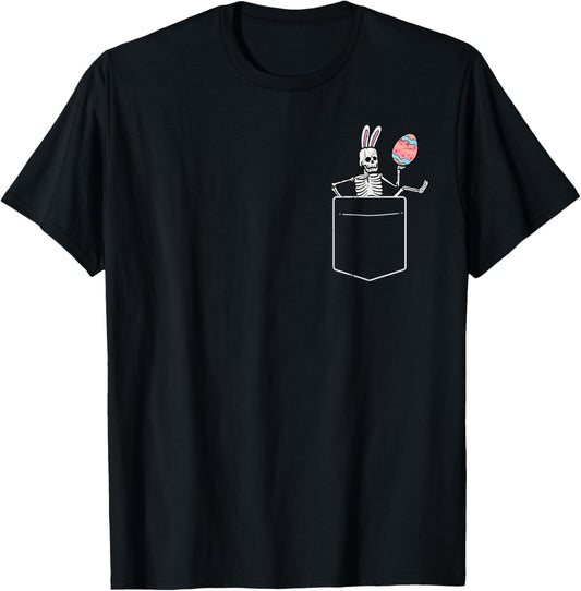 Easter Skeleton Bunny Pocket Funny Rabbit Men Women Kids T-Shirt