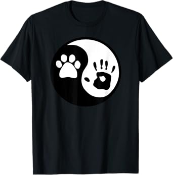 Dog Paw and Human Hand Print Yin Yang T-shirt T-Shirt