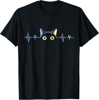 Heartbeat Cat Lover Animal Silhouette Cute Cat T-Shirt