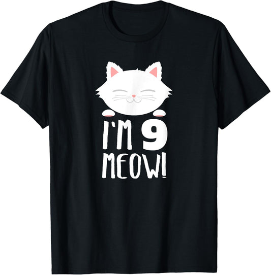 Cat Birthday Gift Girl 9th Birthday: Age 9 Years Kids Gift T-Shirt