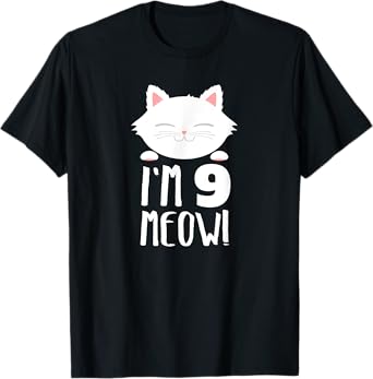 Cat Birthday Gift Girl 9th Birthday: Age 9 Years Kids Gift T-Shirt