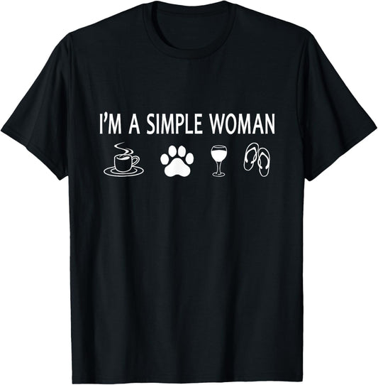 Cute I'm A Simple Woman Coffee Dog Paw Wine And Flip Flops T-Shirt