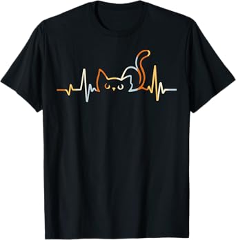 Cute Cat Lovers Heartbeat Cat Mom Cat Dad Funny Cat T-Shirt