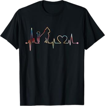 Cat Heartbeat Silhouette Kitten Pet Lover Cat Mom Animal Men Women Kids T-Shirt