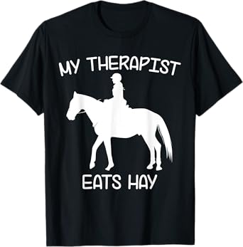 Horse rider clothes & gifts with funny sayings x | My Therapist Eats Hay | Funny Horses T-Shirt - Women's Black Short Sleeve T-Shirt - Size Small