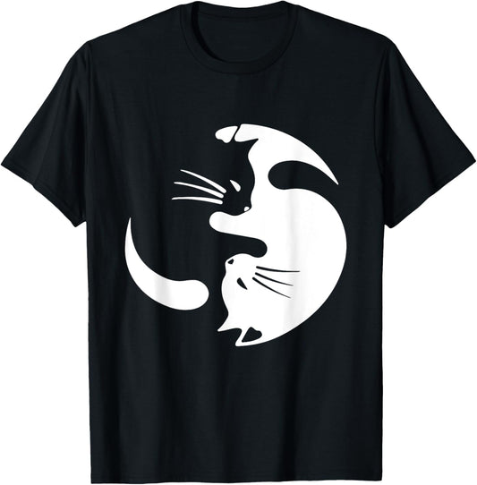 Yin Yang Cat Symbol Cute Black and White Cat Kitty Halloween T-Shirt