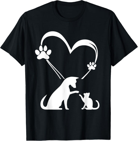 Dog Puppy and Baby Cat Heart - Animal Dog & Cat Heart T-Shirt