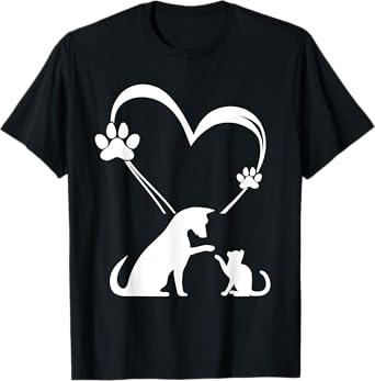 Dog Puppy and Baby Cat Heart - Animal Dog & Cat Heart T-Shirt