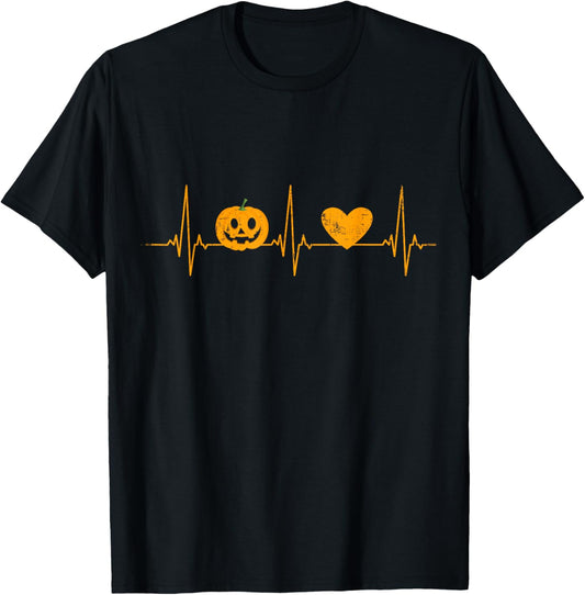 Halloween love heartbeat frequency with pulse pumpkin heart T-Shirt