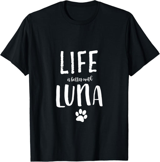 Unisex Adult Cat Owner Luna Gift T-Shirt - Black - Small - Short Sleeve - U-Neck - Classic Fit - Cotton - Machine Wash