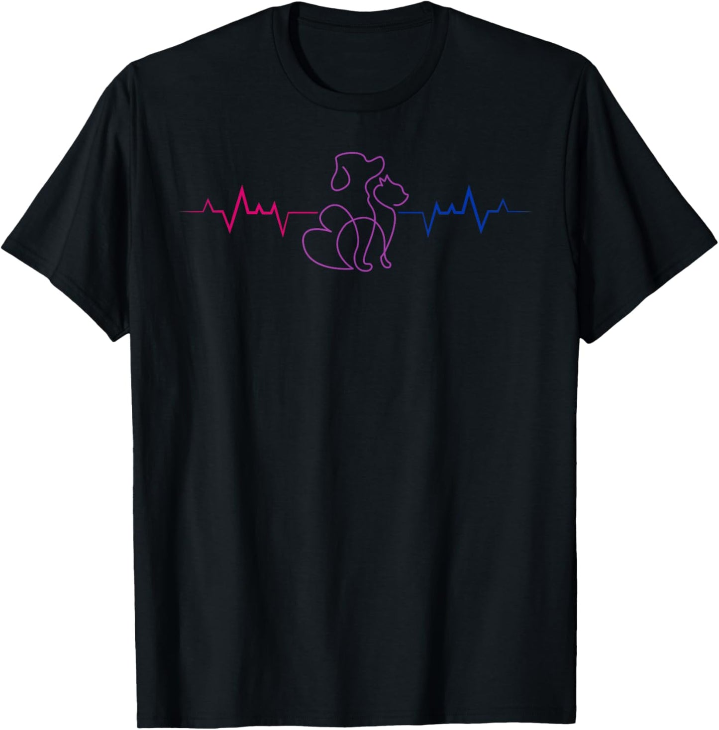 Bisexual Pride Heartbeat with Cat and Dog Silhouette T-Shirt