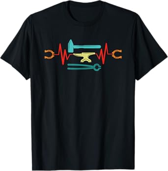 Retro Farrier Heartbeat Vintage Blacksmith Horseshoe Iron T-Shirt