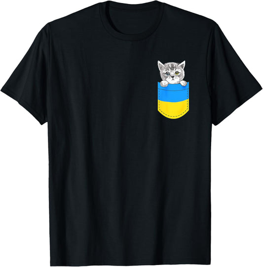 Ukrainian flag cute cat in the pocket Ukraine gift T-Shirt