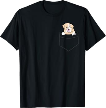 Cute British Bulldog In The Pocket Love English Bulldogs Men Women Girls Kids T-Shirt