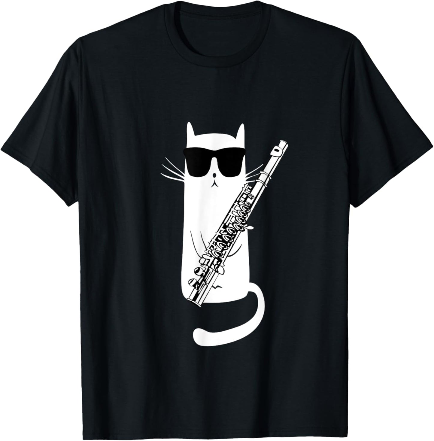 Funny Cat Wearing Sunglasses Playing Flute T-Shirt