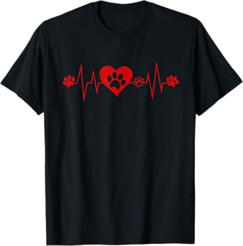 Cute EKG Pet Heart Veterinary Assistant Technician Paw Print Heartbeat Funny Pulse Gift T-Shirt