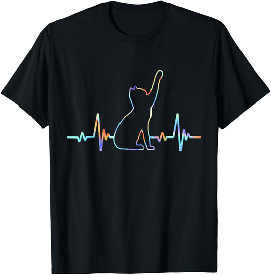 Heartbeat Cat Lover Animal Silhouette Cute Cat T-Shirt
