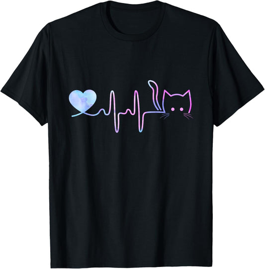 Heartbeat Cat Lover Shirt for Women Animal Cute Cat T-Shirt
