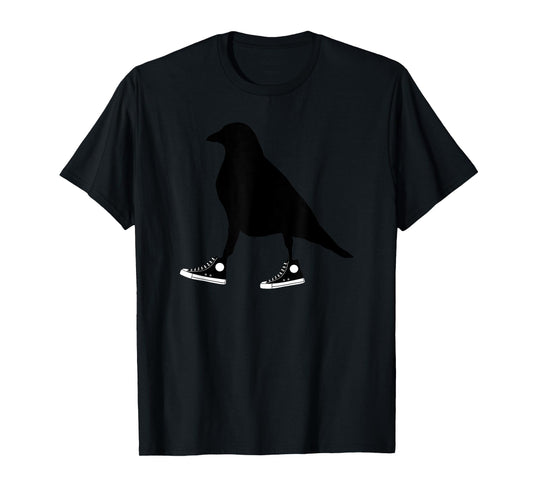 Funny Crow In Tennis Shoes Ornithology Novelty Bird Design T-Shirt
